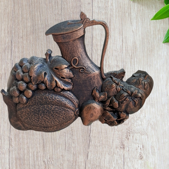 1975 Copper Tone Fruit Harvest Kitchen Wall Decor Syroco Wall Hangings x 2 - Picture 4 of 9